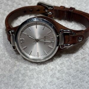 Fossil Silver Dial with Brown Leather Strap Watch